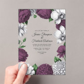 Plum & Silver Modern Botanical Wedding Acryleinladungen (Insitu (Handheld))