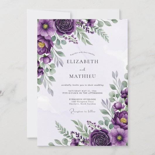 Plum Sophisticated Spring Wedding Einladung (Vorderseite)