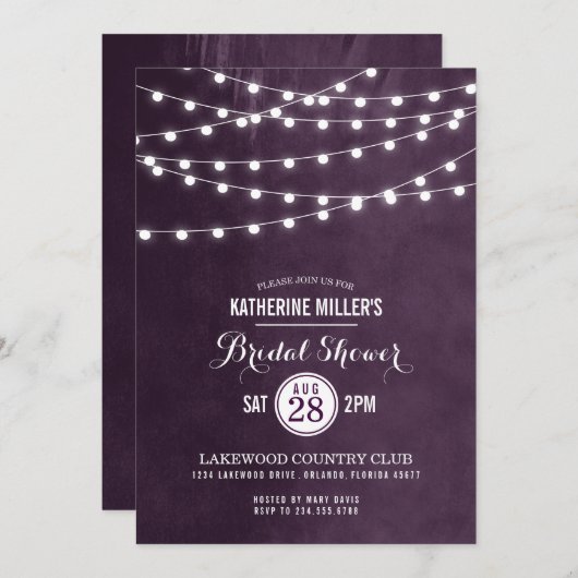 Plum String Lights Bridal Dusche Einladung (Vorne/Hinten)