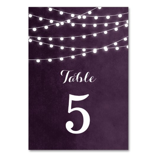 Plum String Lights Hochzeiten Tischnummern (Vorderseite)