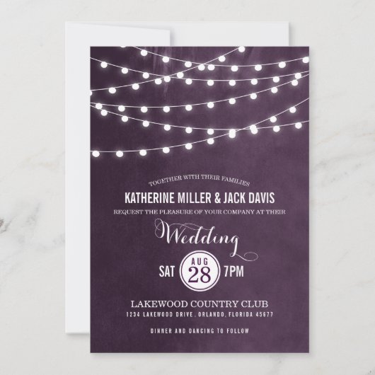Plum String Lights Hochzeitseinladung Einladung (Vorderseite)