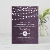 Plum String Lights Hochzeitseinladung Einladung (Stehend Vorderseite)