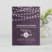 Plum String Lights Hochzeitseinladung Einladung (Stehend Vorderseite)