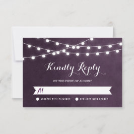 Plum String Lights Wedding RSVP Card