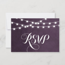 Plum String Lights Wedding RSVP Card Karte