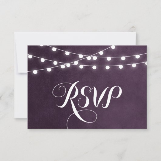 Plum String Lights Wedding RSVP Card Karte (Vorderseite)