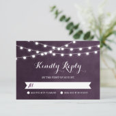 Plum String Lights Wedding RSVP Card Karte (Stehend Vorderseite)