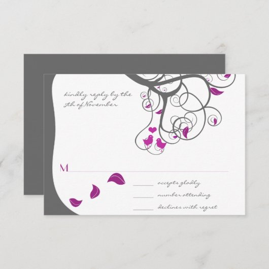 Plum Tree Swirls Love Birds Wedding Invitation Einladung (Vorne/Hinten)