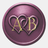 Plum Two Hearts Intertwined Monogram Wedding Runder Aufkleber (Vorderseite)