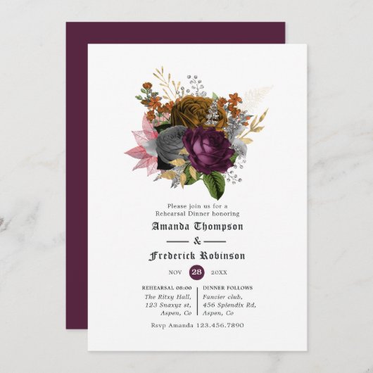 Plum und Burnt Orange Halloween Probe Dinner Einladung (Vorne/Hinten)