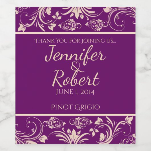 Plum und Champagner Blumenkohl Weinetikett (Einzelnes Label)