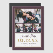 Plum und Gold 4 Foto Save the Date Magnetkarte (Vorne/Hinten)