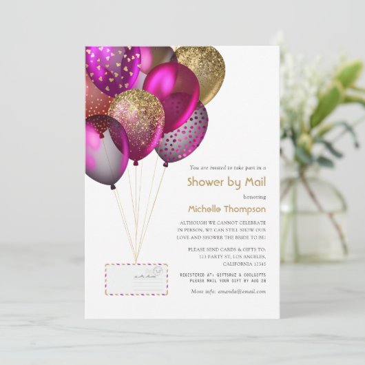 Plum und Gold Baby oder Brautparty per Post Einladung (Stehend Vorderseite)