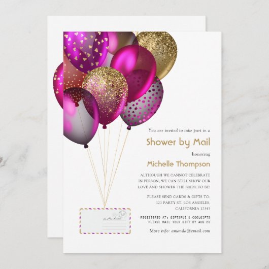 Plum und Gold Baby oder Brautparty per Post Einladung (Vorne/Hinten)