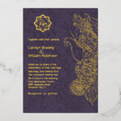 Plum und Gold Mandala und Ganesha Wedding Foil Folieneinladung (Vorderseite)
