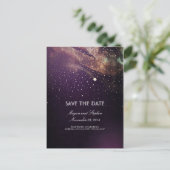 Plum und Gold Shooting Star Night Save the Date Ankündigungspostkarte (Stehend Vorderseite)