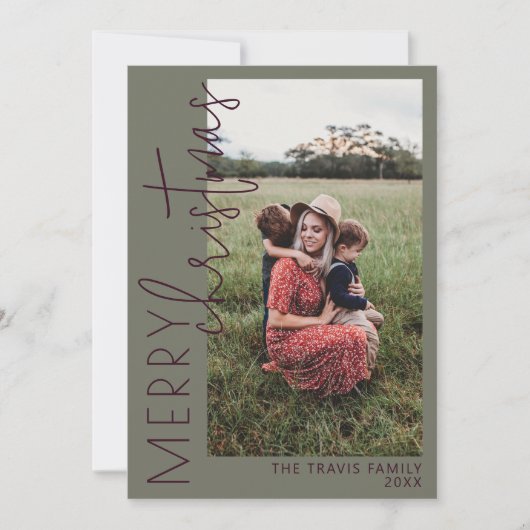 Plum und Green MERRY Weihnachtskarte Feiertagskarte (Vorderseite)