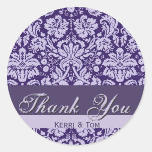 PLUM und LAVENDER LILA Damask Wedding DANK Runder Aufkleber