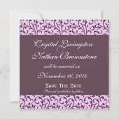 Plum und Lilac Swirl Monogram Weditation Save The Date (Rückseite)