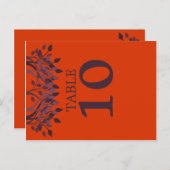 Plum und Orange Blätter Tischnummer Cards (Vorne/Hinten)