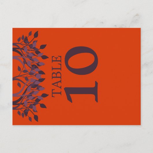Plum und Orange Blätter Tischnummer Cards (Vorderseite)