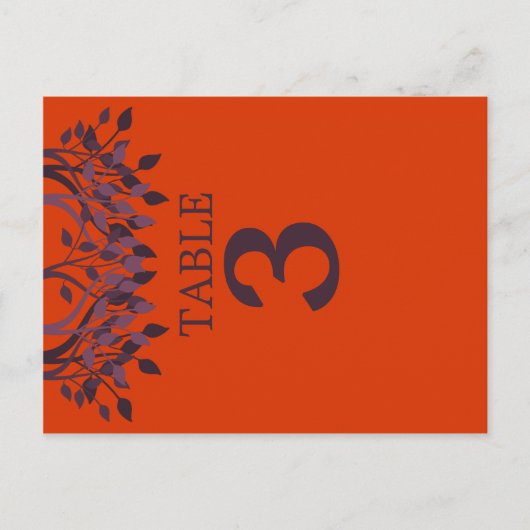 Plum und Orange Blätter Tischnummer Cards 3 (Vorderseite)