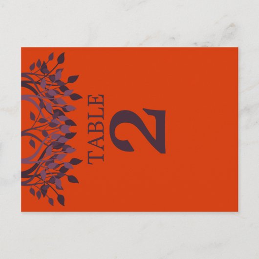 Plum und Orange Blätter Tischnummer Karten 2 (Vorderseite)