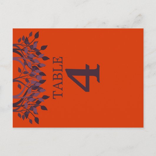 Plum und Orange Blätter Tischnummer Karten 4 (Vorderseite)