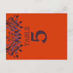 Plum und Orange Blätter Tischnummer Karten 5