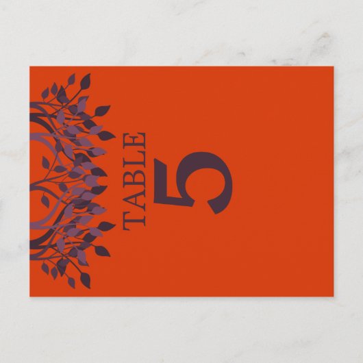 Plum und Orange Blätter Tischnummer Karten 5 (Vorderseite)