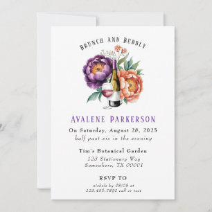 Plum und Orange Paint Peony Bridesmaids Luncheon Einladung