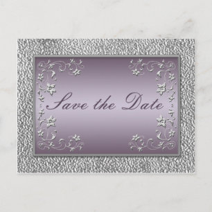 Plum und Pewter Floral Save the Date Postkarte