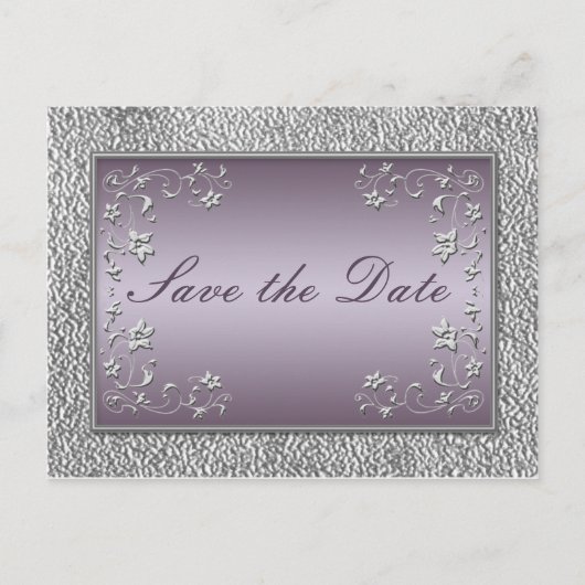 Plum und Pewter Floral Save the Date Postkarte (Vorderseite)