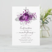 Plum und Silver Watercolor Floral Confirmation Einladung (Stehend Vorderseite)