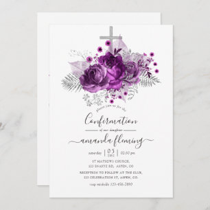 Plum und Silver Watercolor Floral Confirmation Einladung