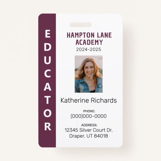 Plum Vertical Stripe Homeschool Educator ID Badge Ausweis (Vorderseite)
