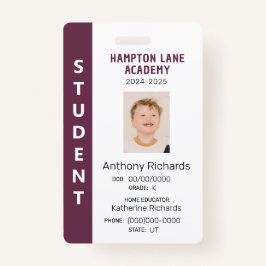 Plum Vertical Stripe Homeschool Student ID Badge Ausweis