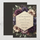 Plum Victorian Bloom Wedding Einladung (Vorne/Hinten)