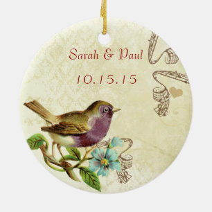 Plum Vintag Bird Save the Date Foto Brown Notes Keramikornament