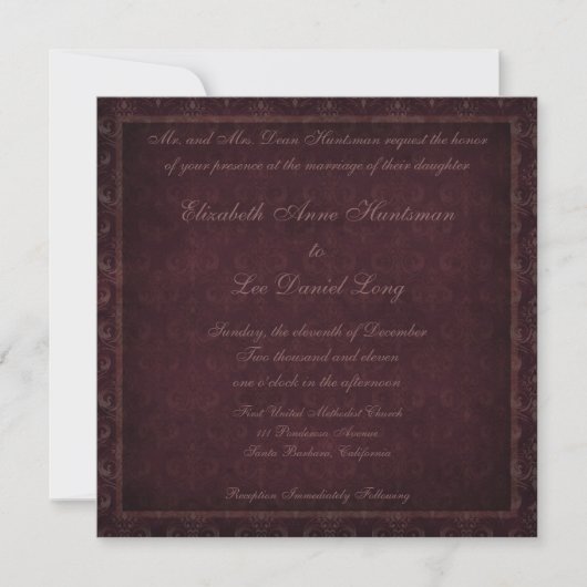 Plum Vintag Damask Hochzeitseinladung Einladung (Vorderseite)