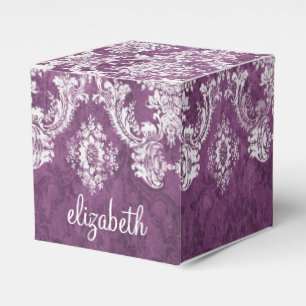 Plum Vintag Damask Muster und Name Geschenkschachtel