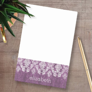 Plum Vintag Damask Muster und Name Post-it Klebezettel