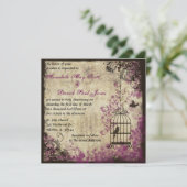 Plum Vintage Wedding Birdcage Einladung (Stehend Vorderseite)