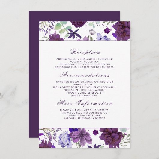Plum Violet Blume Hochzeitsinformation Gast Begleitkarte (Vorne/Hinten)