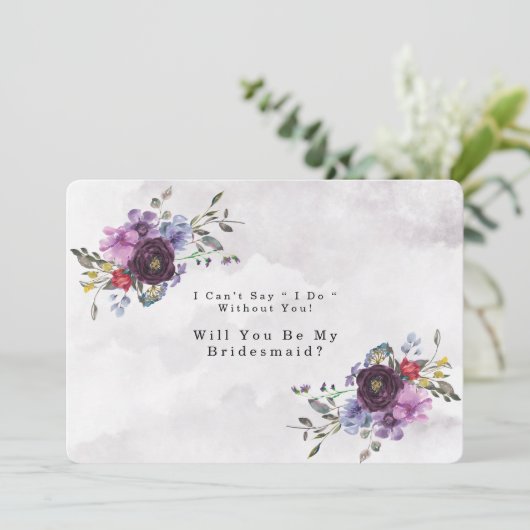 Plum Violet Chic Peony werden Sie meine Bridesmaid Einladung (Stehend Vorderseite)