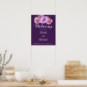 Plum violet florale elegante Hochzeitsempfehlung Poster (Küche)