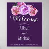 Plum violet florale elegante Hochzeitsempfehlung Poster (Vorne)