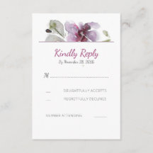 Plum Watercolor Blossom Wedding RSVP Cards