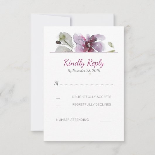 Plum Watercolor Blossom Wedding RSVP Cards Karte (Vorderseite)
