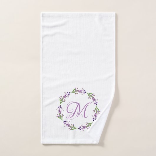 Plum Watercolor Greenerity Wreath Monogram Badhandtuch Set (Handtuch)
